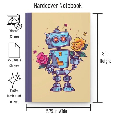 Robot With Two Flowers Journal Notebook - Matte Hardcover - image2